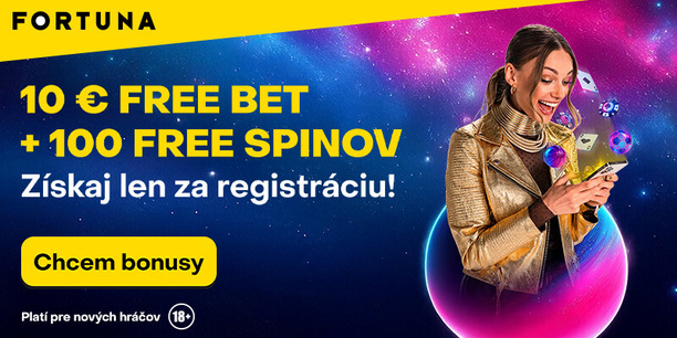 Získajte 10 € free bet a&nbsp;100 free spinov iba za&nbsp;registráciu vo&nbsp;Fortune!