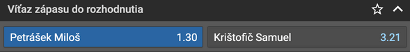 Tipnite si víťaza zápasu Miloš Petrášek vs. Samuel Krištofič na Tipsporte!