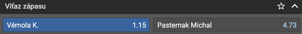 Tipnite si výsledok zápasu Karlos Vémola vs. Michal Pasternak v Tipsporte!