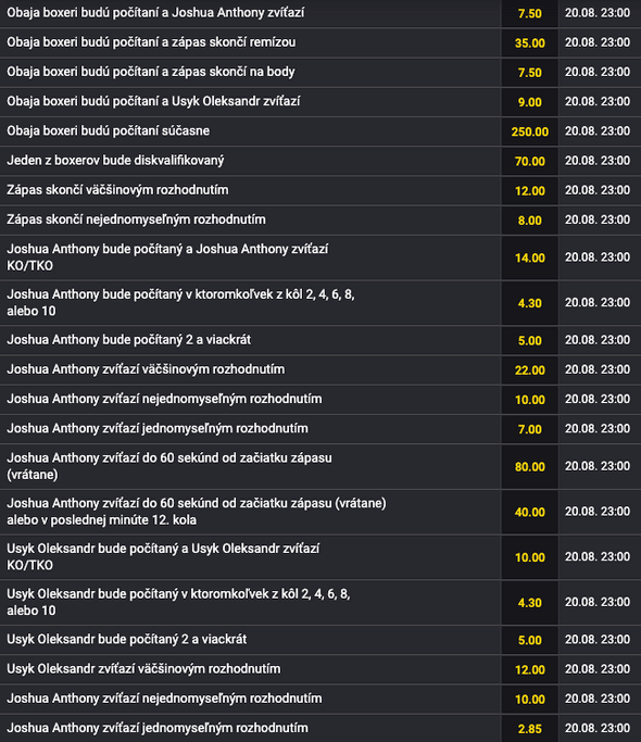 Špeciálne stávky na zápas v boxe Usyk vs. Joshua vo Fortune.